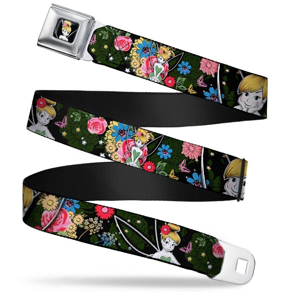 8289 Seatbelt Belt - Tinker Bell Poses/Sleeping Floral Collage - 1.0" Wide